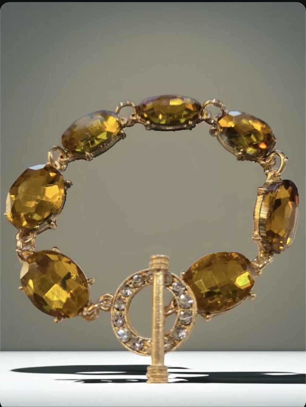 Chunky Gold Sparkling Oval Citrine Crystal Toggle Bracelet